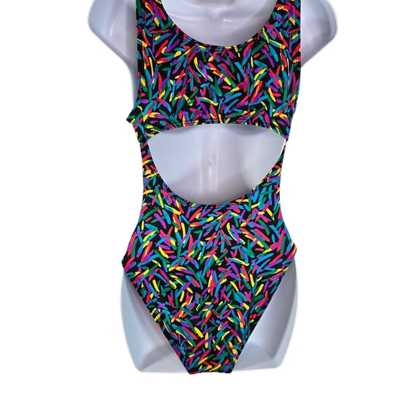 Vtg 80s Body Wrappers Confetti One Piece Bodysuit Leotard Usa - Picture 2 of 10